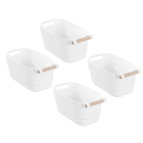 4PK Boxsweden Sortea 3L/27cm White Basket w/ Wood Handle