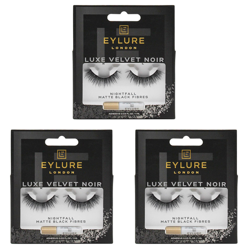 3PK Eylure London Luxe Velvet Noir Lashes Set - Nightfall Matte Black Fibres