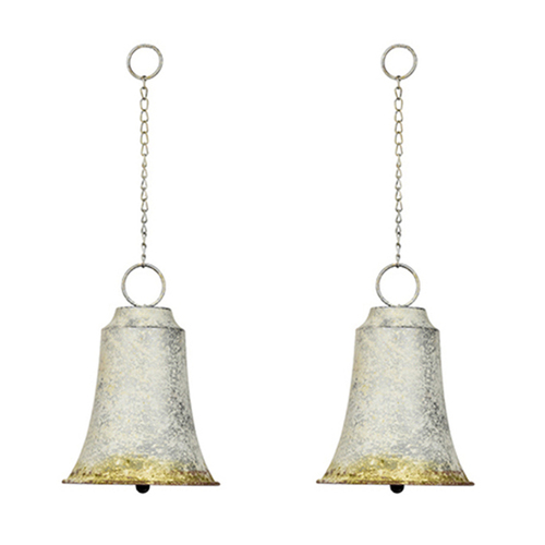 2x Moss Zinc Bell w/ Jute Hanger 25.5cm Ornament Hanging Decor