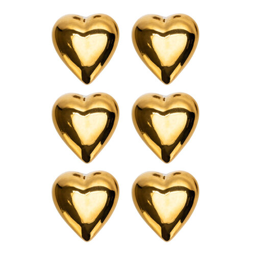 6x Floating 8cm Ceramic Heart Ornament Garden Decor Medium - Gold