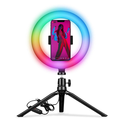 Celly RGB Ring Led Light w/ Mobile Phone Holder/Tripod Stand Black