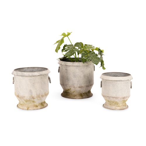 3pc Moss Zinc Pot Planter Urn Container Garden Decor - Grey