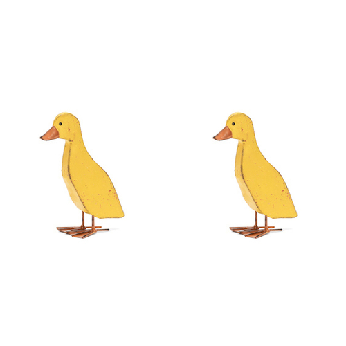 2x Ducklings Yellow Metal Garden Ornament Decor - Assorted