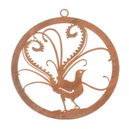 Single Ring 32cm Lyrebird Corten Steel Hanging Decor - Assorted