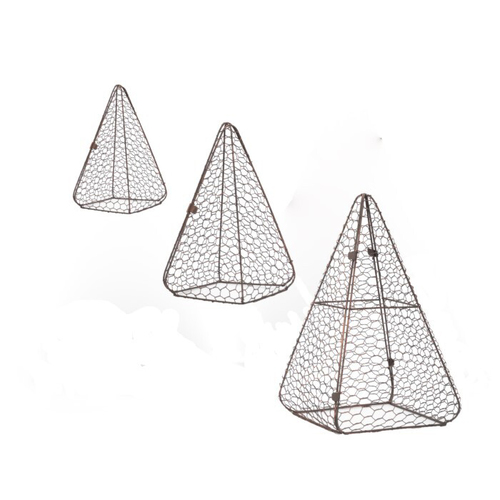 3pc Triangular Metal 20/30/40cm Cloche Plant Protector Set - Brushed Brown