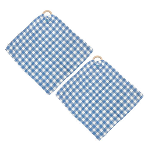 2PK Annabel Trends Muslin Security Blanket 32x32cm - Gingham Blue