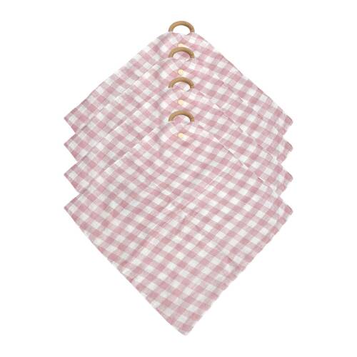 4PK Annabel Trends Muslin Security Blanket 32x32cm - Gingham Pink Clay