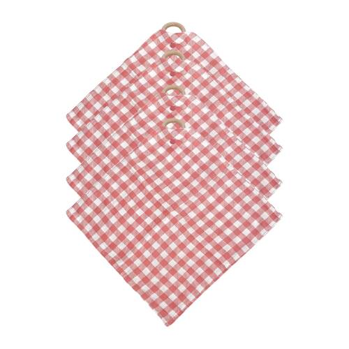 4PK Annabel Trends Muslin Security Blanket 32x32cm - Gingham Rhubarb