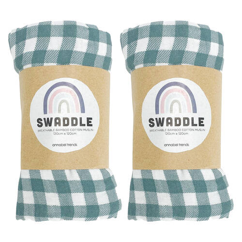 2PK Annabel Trends Muslin Baby/Toddler Swaddle 120cm - Gingham Olive