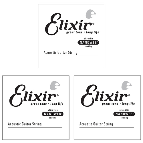 3PK Elixir #15122 Acoustic Nanoweb Guitar 0.022 Single String 80/20 Bronze