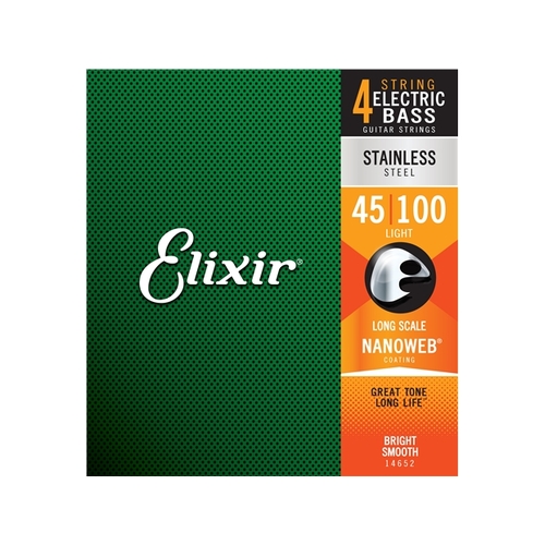 Elixir #14652 Bass Guitar Strings Nanoweb Stainless Steel 45-100 Light