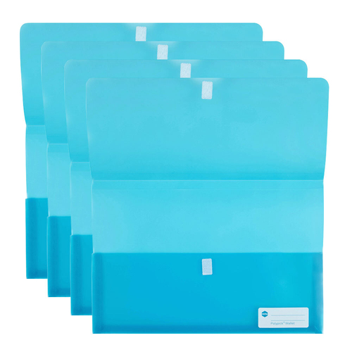 4PK Marbig Polypick Translucent Foolscap Document Wallet - Marine