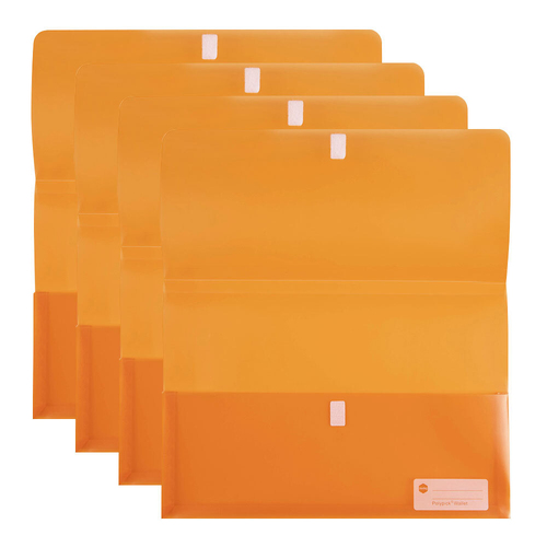 4PK Marbig Polypick Translucent Foolscap Document Wallet - Orange