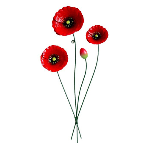 Poppy Wall Art 63cm Metal Ornament Outdoor Garden Decor - Red