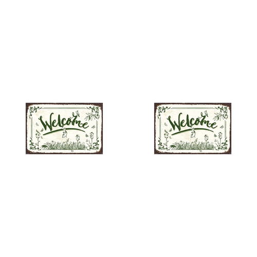 2x Embossed Welcome Sign 30x20cm Metal w/ UV Print Hanging Decor