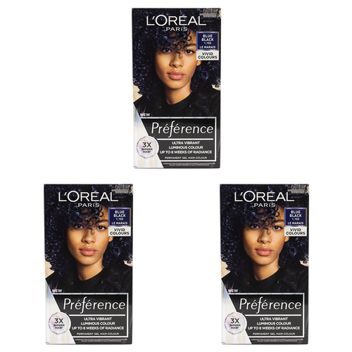 3PK Loreal 204ml Preference Hair Gel Colour - Blue Black 1.102