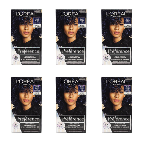 6PK Loreal 204ml Preference Hair Gel Colour - Blue Black 1.102