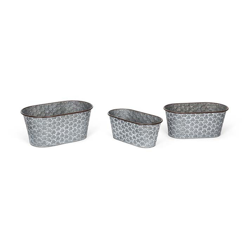 3pc Pot Oblong Zinc Vase/Planter Outdoor Yard/Patio Garden Decor Grey