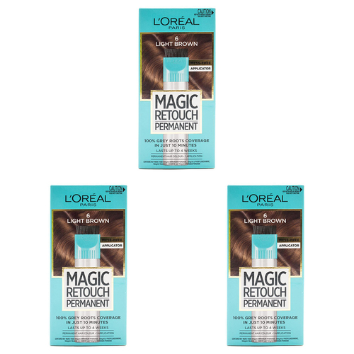 3PK Loreal Paris Magic Retouch Permanent Hair Colour Light Brown 6