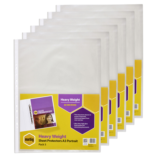 30pc Marbig Heavy Weight A3 Portrait Ring Binder Sleeve Protectors - Clear