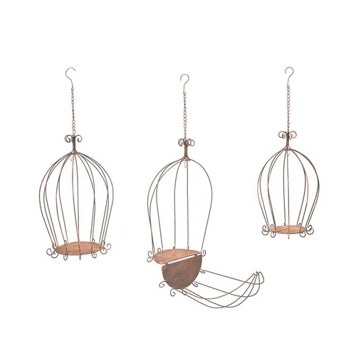 3pc Birdcage/Planter Outdoor Ornament Yard/Patio Garden Decor Brown