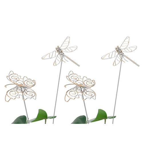 4x Butterfly Or Dragonfly Stick 41cm Garden Ornament Decor Silver - Assorted