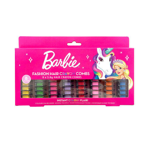 8pc Barbie Fashion Hair Colour Crayon Chalk Sticks Comb 5.8g 6y+