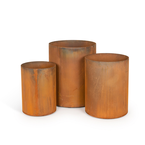 3pc Cylinder Corten Steel Planter Outdoor Yard/Patio Garden Decor