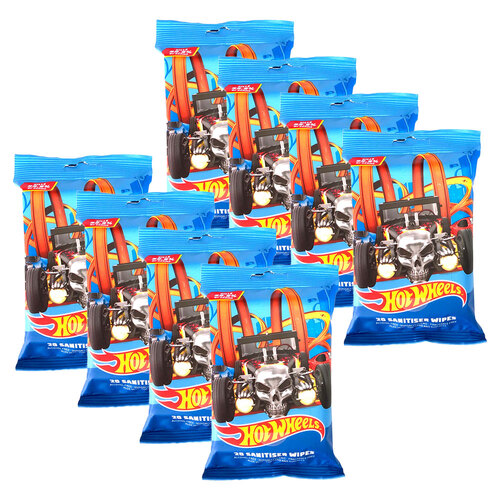 8PK Hot Wheels Antibacterial Sanitiser Wipes 20 Pack 6y+