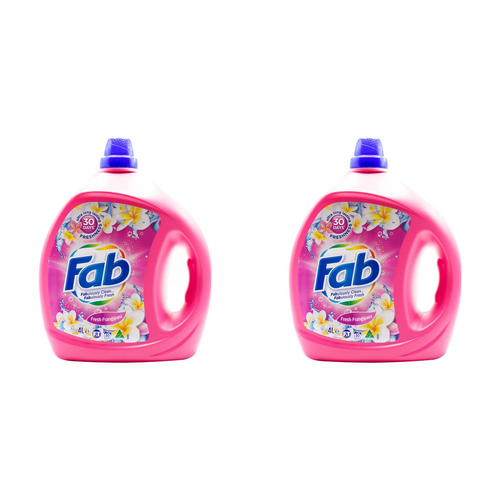 2PK Fab Laundry Liquid Front & Top Loader Fresh Frangipani Cleans Expertly 4L