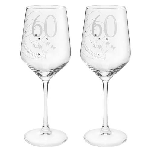 2PK Gibson Gifts 60 Birthday Crystal Wine Glass - Clear