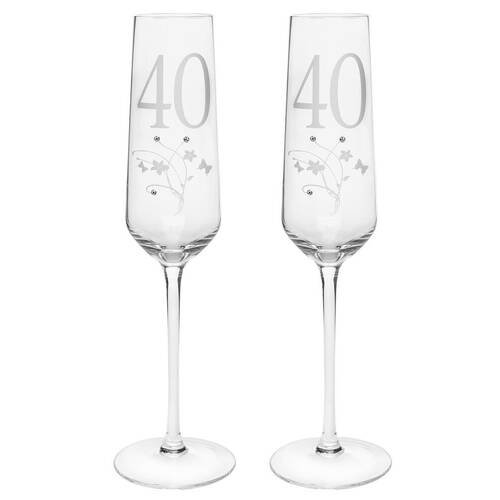 2PK Gibson Gifts 40 Birthday Crystal Champagne Glass - Clear