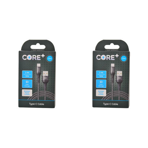 2PK Core USB-A to USB-C Cable Charging Cord 1.5m For iPhone 15/MacBook - Grey