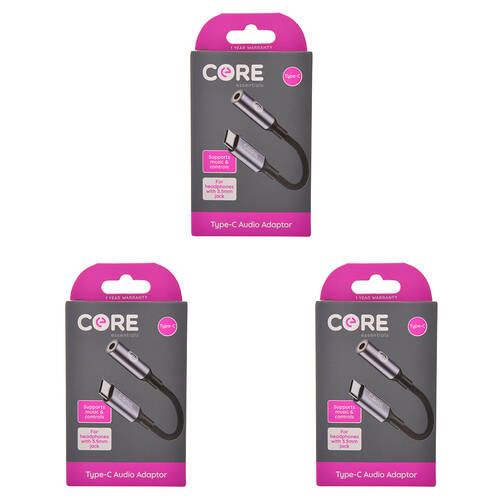 3PK Core Essentials 3.5mm Jack to Type-C Audio Adaptor - Black