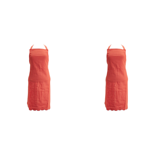 2PK Annabel Trends Scallop Edge Stonewashed Apron 92x65cm - Coral