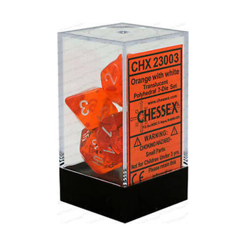 7pc Chessex D7-Die Translucent Polyhedral Dice Game Set Orange/White