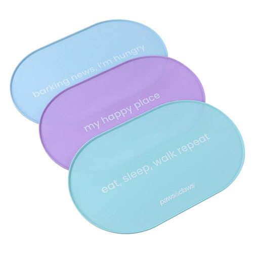 3PK Paws & Claws Pet 48x30cm Non-Slip Oval Silicone Food Mat - Assorted