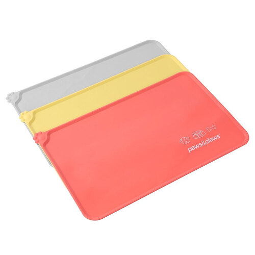 3PK Paws & Claws Pet 49x30cm Non-Slip Rectangle Silicone Food Mat - Assorted