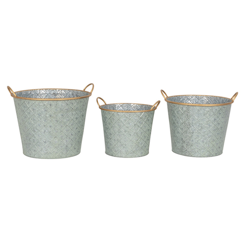 3pc Pot Ornament Plant/Flower Container Large Zinc Green