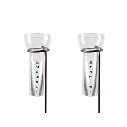 2PK Glass Beaker Rain Gauge XL Home/Garden Decor Outdoor Display w/ Stake