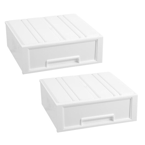 2x Boxsweden 28.5x26cm Stacking Drawer Organiser - White 