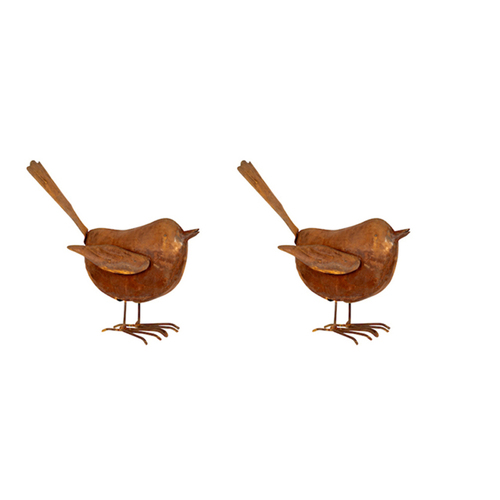 2PK Decorative Metal Wren Rust 20cm Sculpture Decor Medium