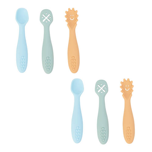 2x 3pc Annabel Trends Silicone Baby Feeding Cutlery Set - Seaside