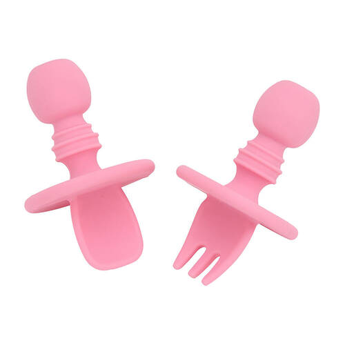 Annabel Trends Silicone Little Spoon & Fork Baby Feeding Utensils Set Pink