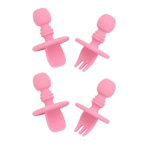 2PK Annabel Trends Silicone Little Spoon & Fork Baby Feeding Utensils Set Pink