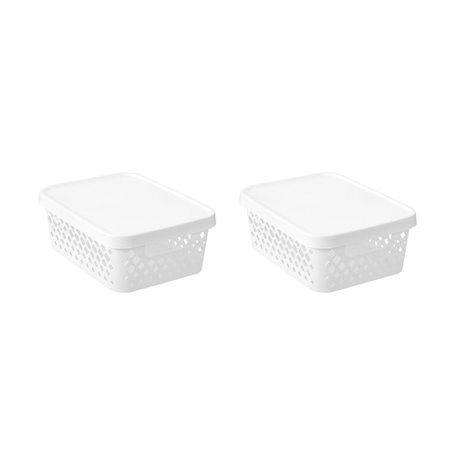 2PK Boxsweden Kept Diamond 10L/36cm Storage Bin Lidded - White 