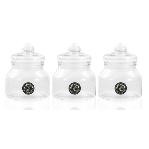 3x Lemon & Lime 1.7L Cookie Glass Jar Container - Clear