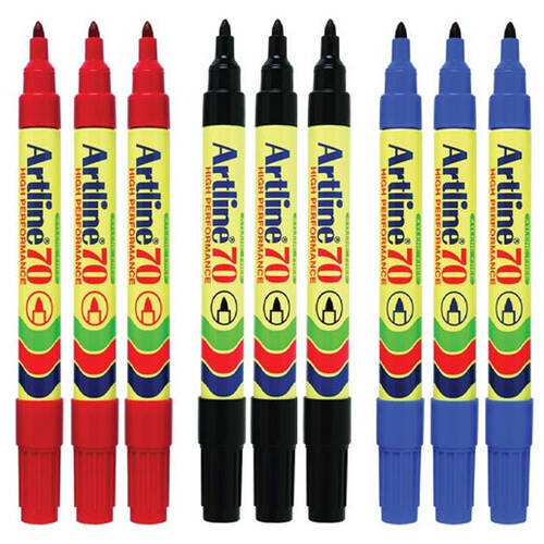 9pc Artline 70 1.5mm Permanent Marker Assorted