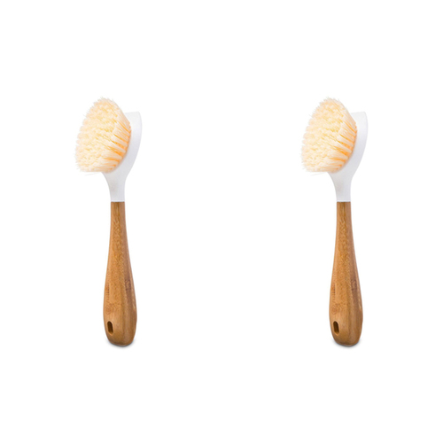 2PK Full Circle Be Good Plastic Dish/Plate Cleaning Brush w/ Handle - White