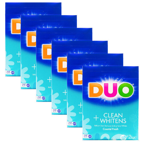 6PK Duo Laundry Powder Front & Top Loader Opti Brightener System Linen Fresh 2kg